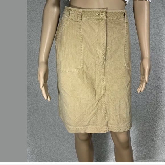L.L. Bean Women's Tan Corduroy A-line Midi Skirt Size 10 Academia Preppy - Picture 2 of 7